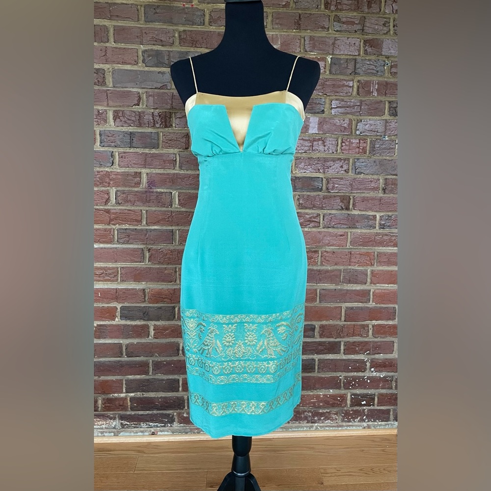 Teal gold dress